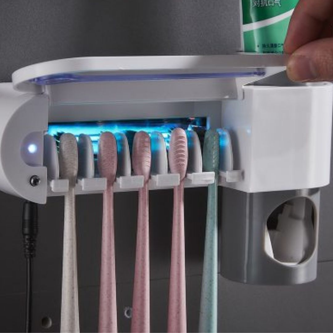 Desinfectante De Cepillo De Dientes Esterilizador UV inteligente Soporte  para cepillos de dientes Dispensador de pasta de dientes montado en la  pared EE. UU. Ndcxsfigh Libre de BPA